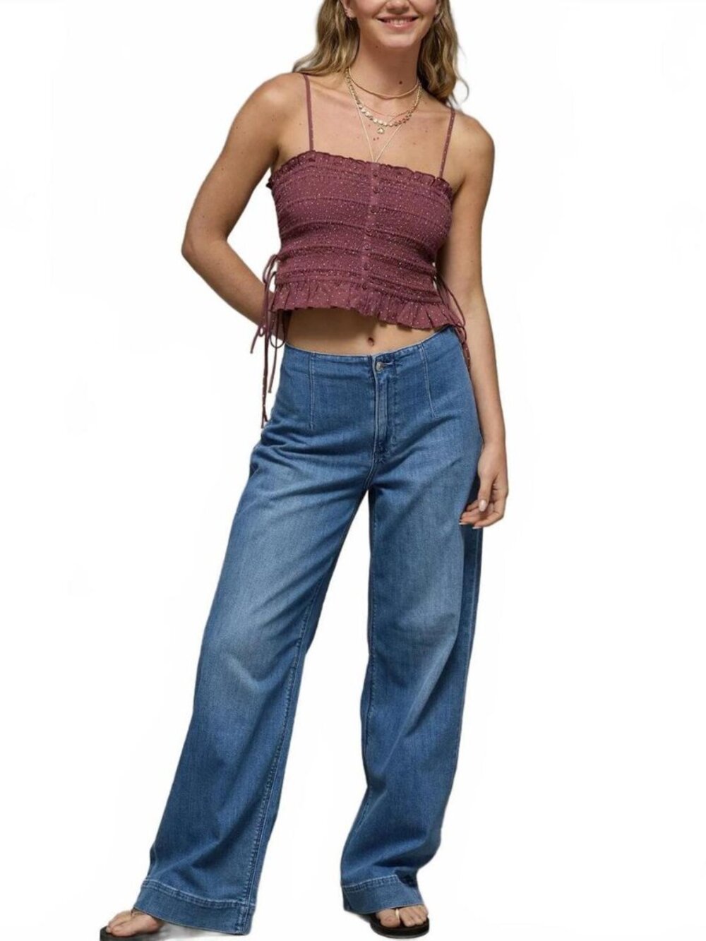 American Eagle AE Smocked Tie Side Button-Up Tank Top